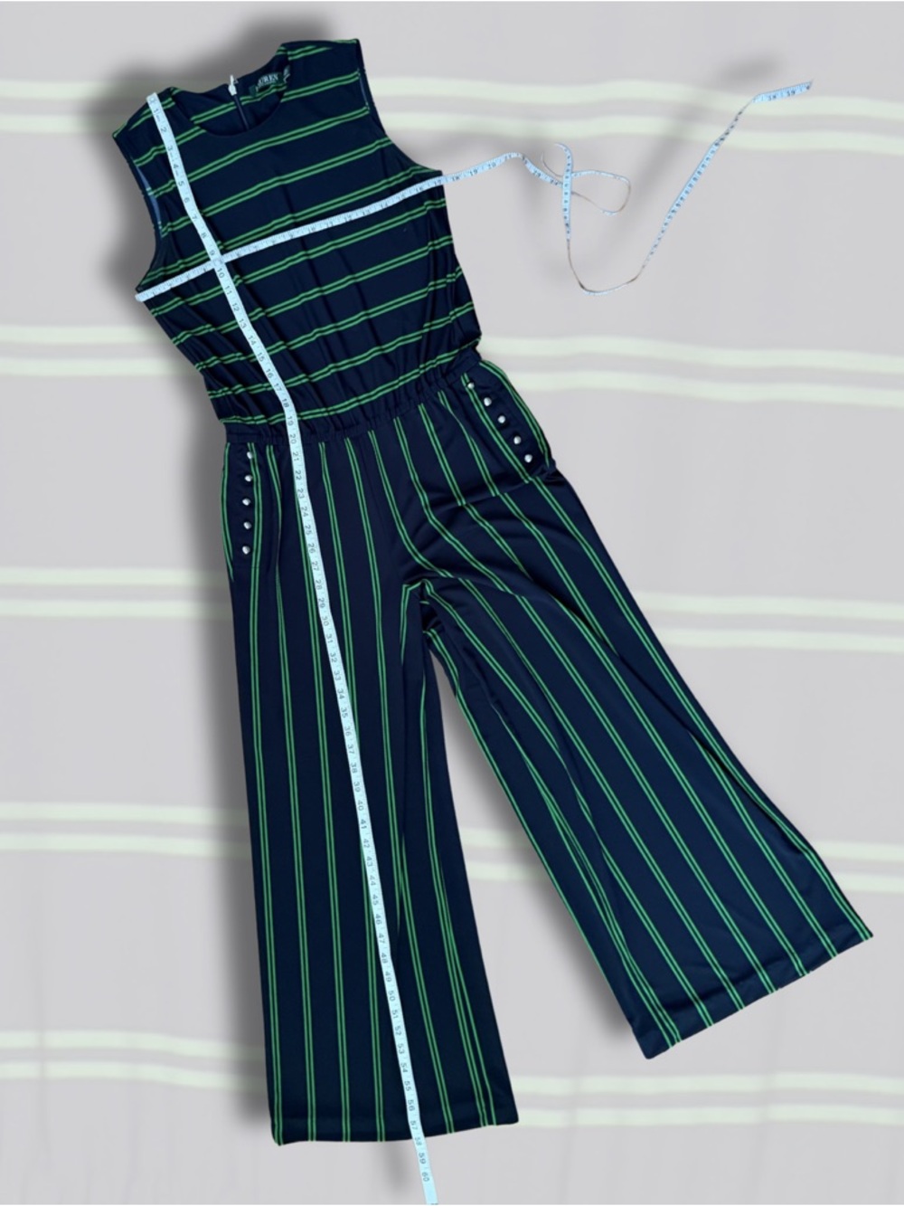 Ralph Lauren Navy and Green Striped Sleeveless Jumpsuit - Picture 3 of 4